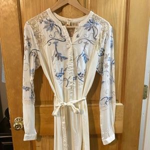 Anthro Ivory Silk Accented Dress
